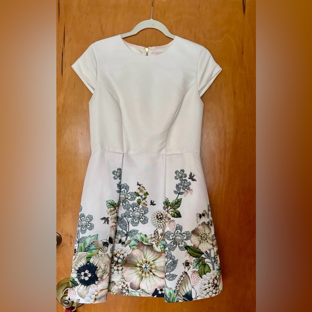 Ted Baker Yvette White Pearl Jewel Floral Print Dress